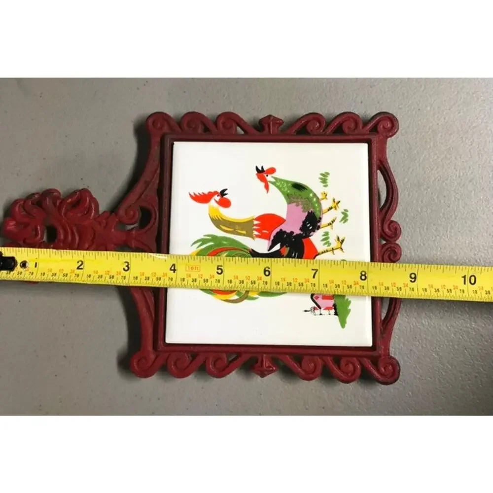 Vintage Cast Iron Rooster & Hen Farmhouse Trivet